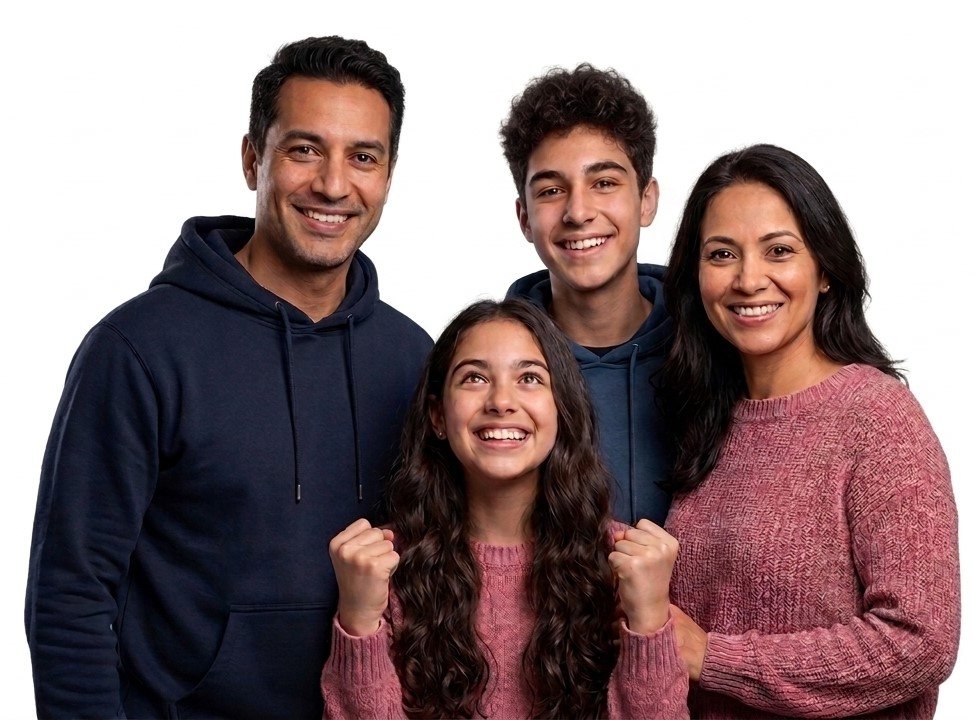 Des parents et leurs enfants, souriants
