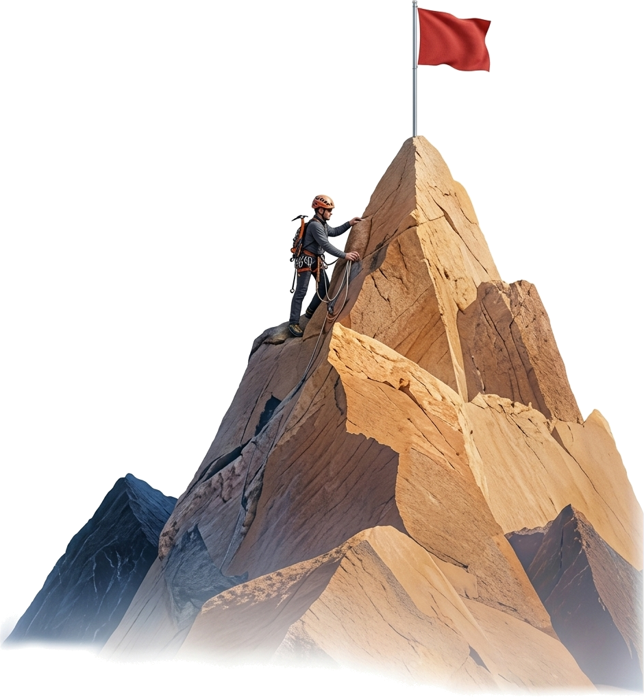 Un grimpeur au sommet d'une montagne