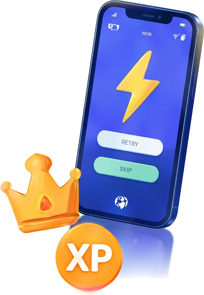 L'application IQuizz sur un téléphone, avec une couronne et des XP