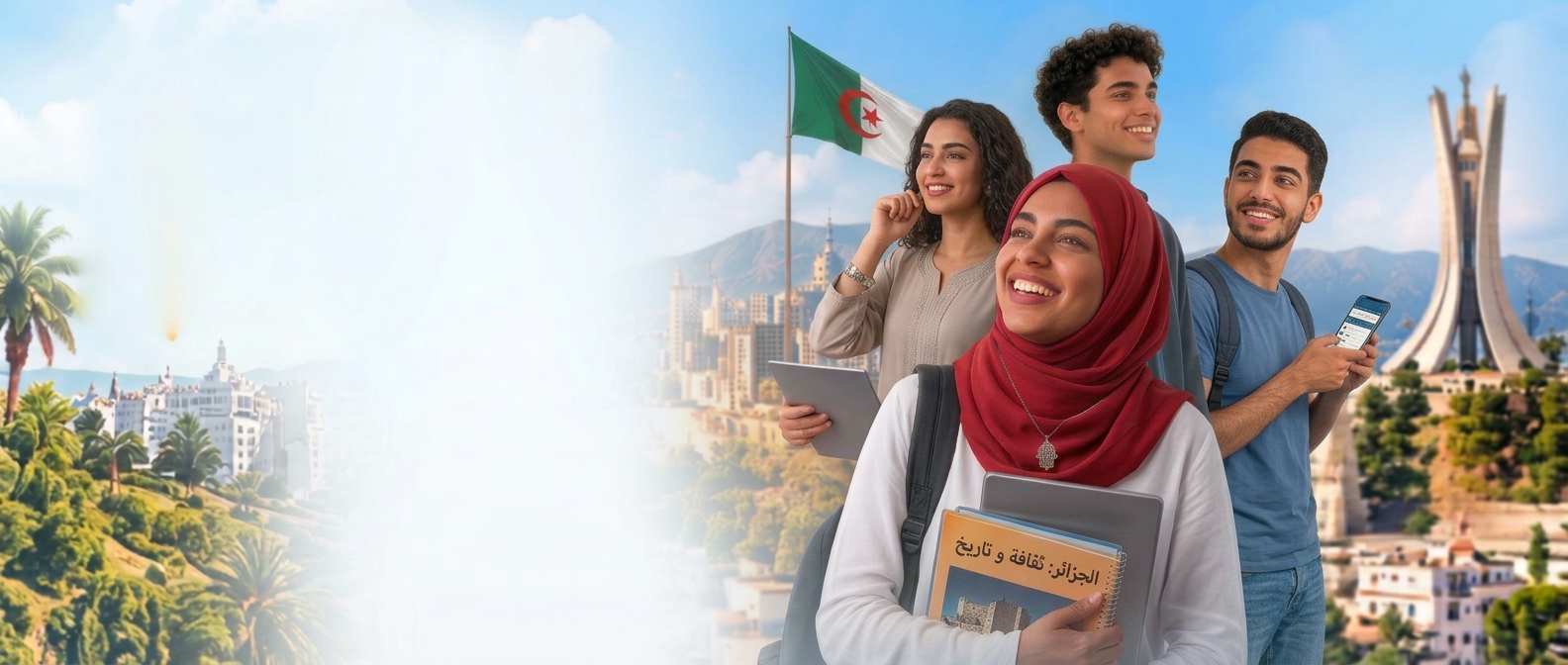 Élèves algériens devant le Maqam Echahid à Alger