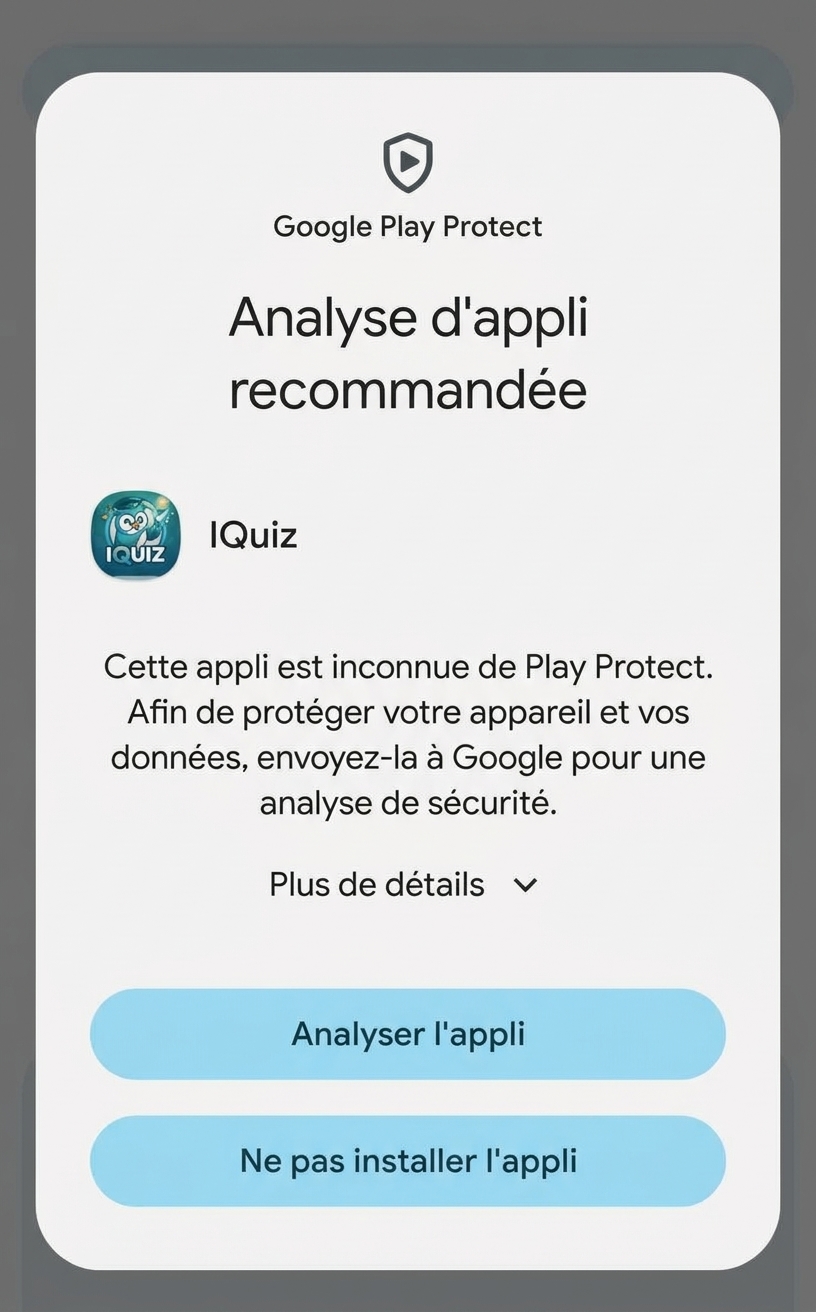 Analyse d’appli recommandée par Play Protect