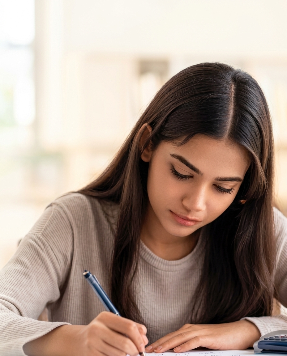 Une élève qui rédige un devoir